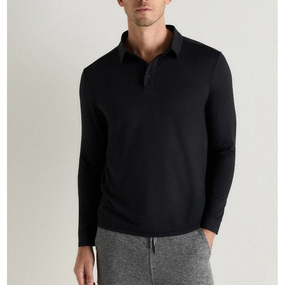 Quince Polo Shirt Mens XL NWT True Black Flowknit Breeze Long Sleeve Performance